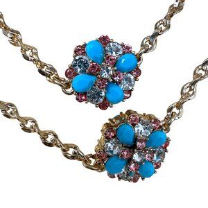 Charter Club Multi-Strand Gold-Tone Necklace Turquoise & Pink Crystal Floral